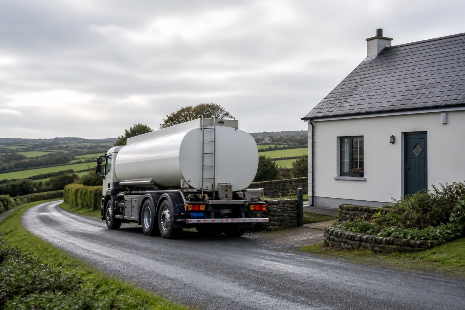 Heating oil tanker beside a home in rural Ireland